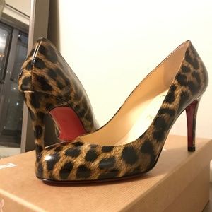Louboutin Simple 85 Leopard Patent Leather Pumps
